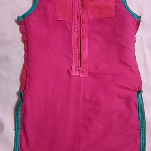 Pink Silk Kurta With Border Work For Girls