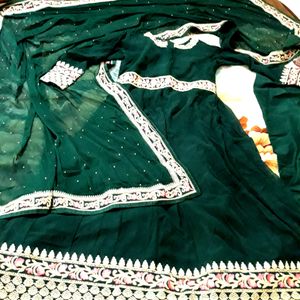 Bottle Green Heavy Ethnic Gown (Comes With Heav