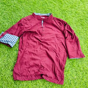 Here & Now Branded Maroon Shirt - Striped Collar