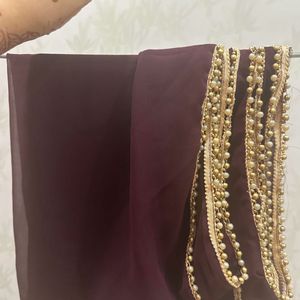 Burgundy Frock Suit For Woman With Dupata