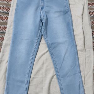 Ice Blue High Waist Skinny Fit Jeans For Women