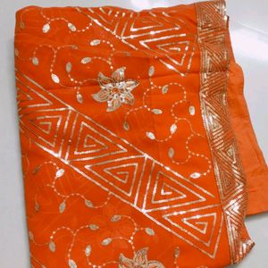 Orange  Shimmer Saree