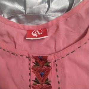 Embroidered Pink Kurta with White Plazo