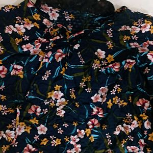 Navy Floral Print Top For Girls