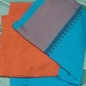 Blue and Coral Orange Dress Material