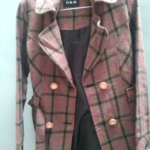 BROWN CHECKERED LONG JACKET