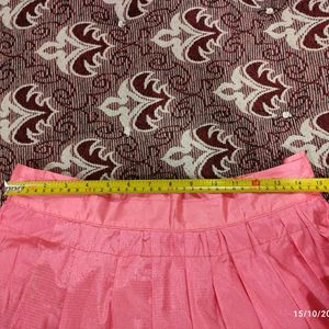 Pink Silk Paavadai With Gold Zari Border