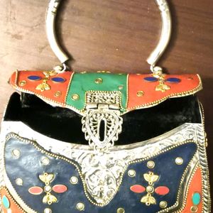 Multi Colour Stone Work  Oxidized  Silver Handbag