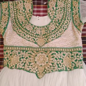 Off White Anarkali Kurta With Green Border