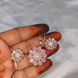 Flower Shape Pink Silver Set