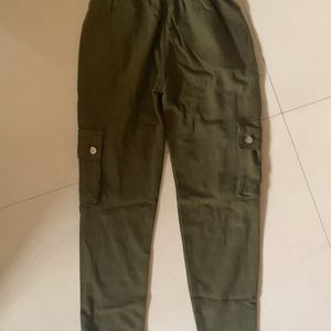 Olive Green High Rise Cargo Jeans