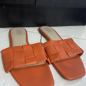 Orange Open Toe Flats