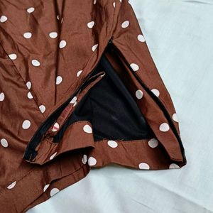 SERA Women Brown Polka Dot Printed Flared Skirt