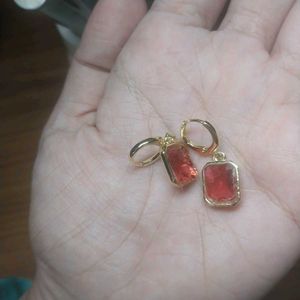 Red Stone Dangler Earrings