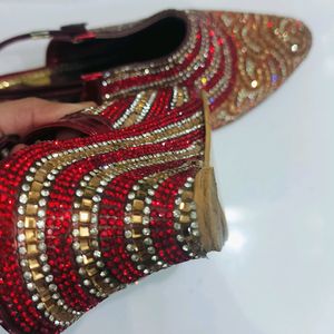 Red And Golden Diamond Sandal