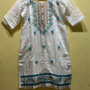 White And Blue Kurta & Pant With Dupatta Size L