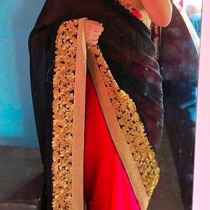 Black Rose Print Saree❤️