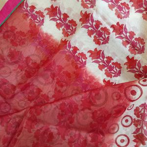 Off White And Red Half Half Kota Saree