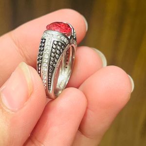 Red Stone Oxidised Silver Ring