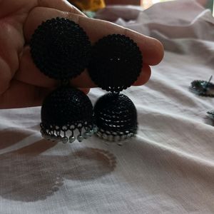 Black Earrings And Jhumka Set