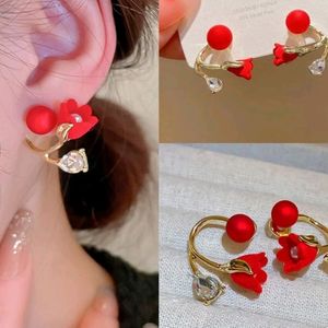 010 Metal Red Tulip Crystal Earrings N Studs