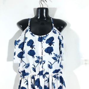 White&Blue Printed Dress(Women’s)