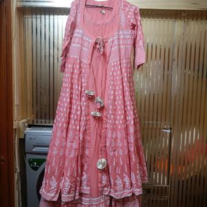 2layer Cotton Long Dress With Heavy Flair And Gota Patti Border