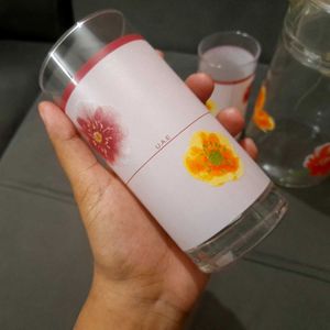 Jug + 2 Glass Pink Designer Flower