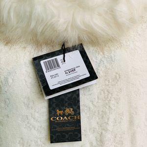 Coach Women's White Woollen Poncho with Fur