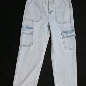 Ladies New Light Blue Cargo Jeans