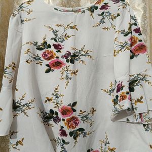 White Flower Printed Party And Casual Wear Top