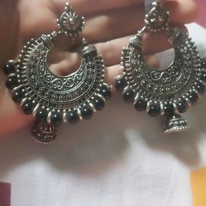 Black Silver Oxidised Earrings