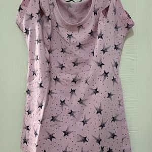 Pink Top With Star Print, Cold Shoulders Size 32