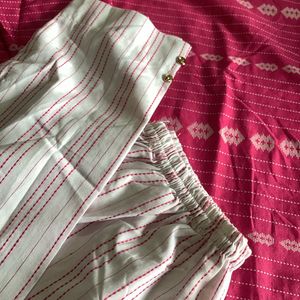 Pink kurta With White Pants