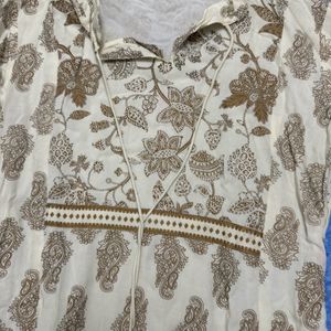 Off White Ethnic Motif Golden Kurta With Hanging