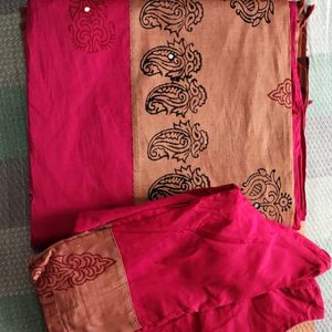 Pure Cotton Saree With Stitched Blouse