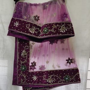 Purple And Offwhite Stitched Lehenga Choli Set