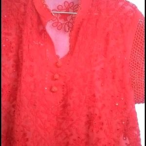 Chikankari Red Kurta