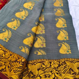 Pure Kanjeevaram Grey Silk Saree