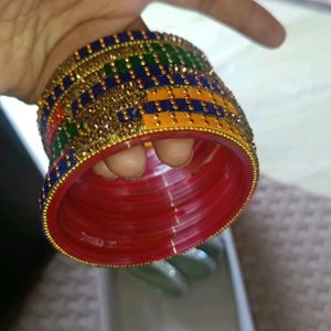 Multicolour Glass Bangles Combo Of 5 Sets