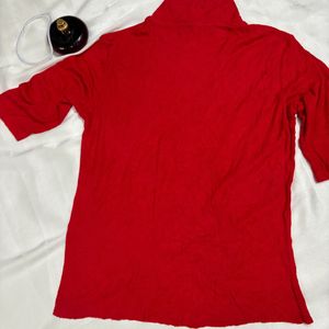 korean Girl Turtle Neck Red Top