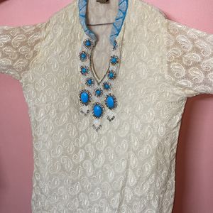 Full Sleeves Off White Kurti