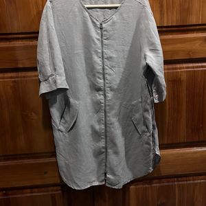 Linen Loose Top With Zipper In Front