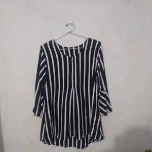 Cute Bell Sleeves Striped Top