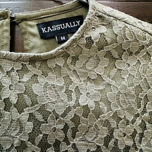 Kassually Women Olive Green Self Design Top