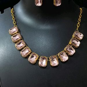 PINK DIAMOND STONE NECKLACE SET