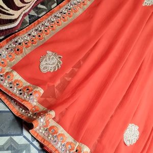 Heavy Mirrorwork Border Saree