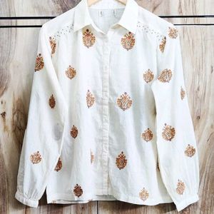 Embroidery Work Cream Shirt Size-44-46