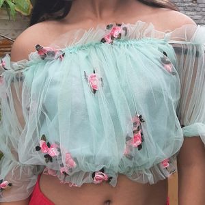 off shoulders green crop top