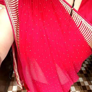 Red Saree Beautiful Border With Blouse Size 42